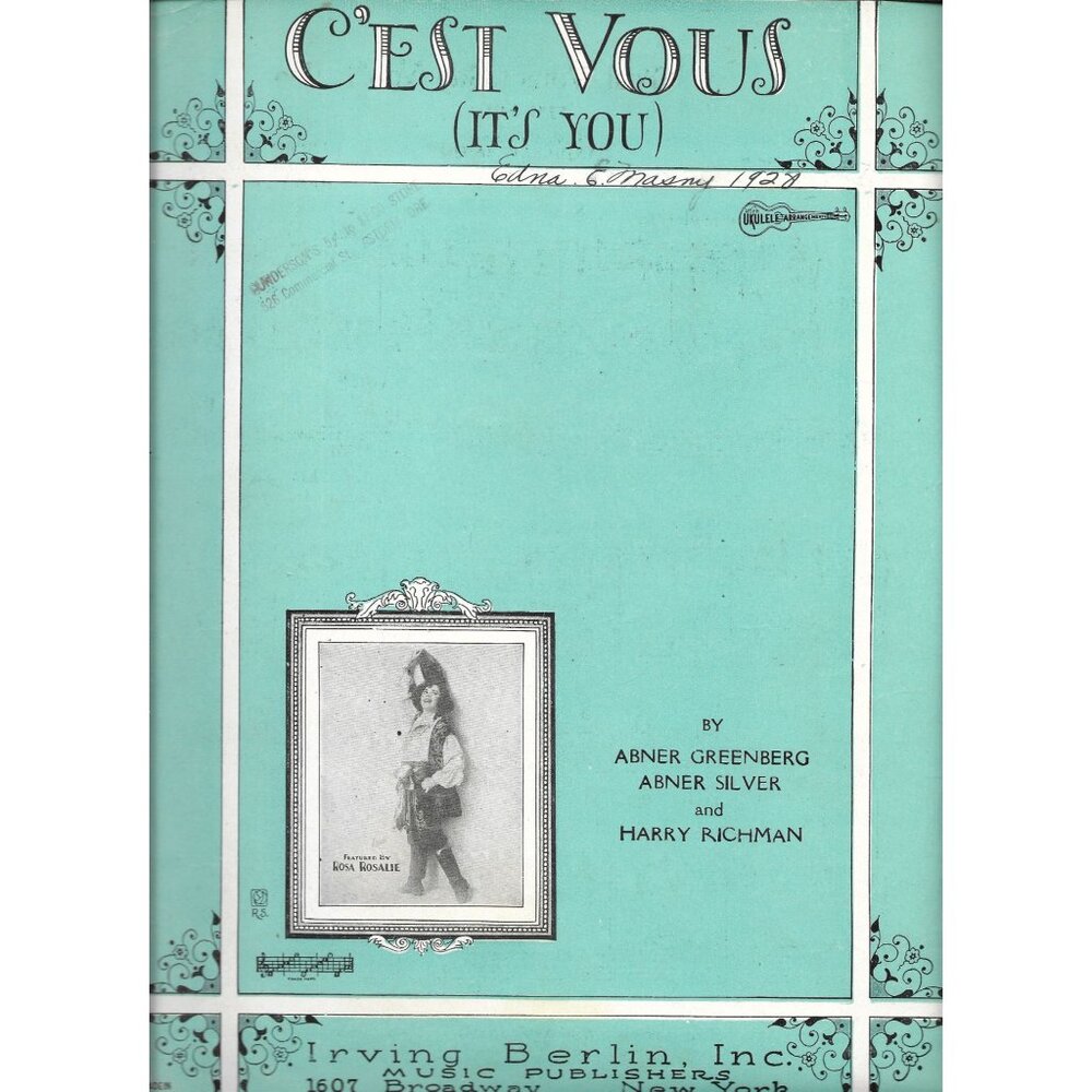 Vintage Sheet Music Cest Vous (Its You) By Greenberg Silver Richman 1927